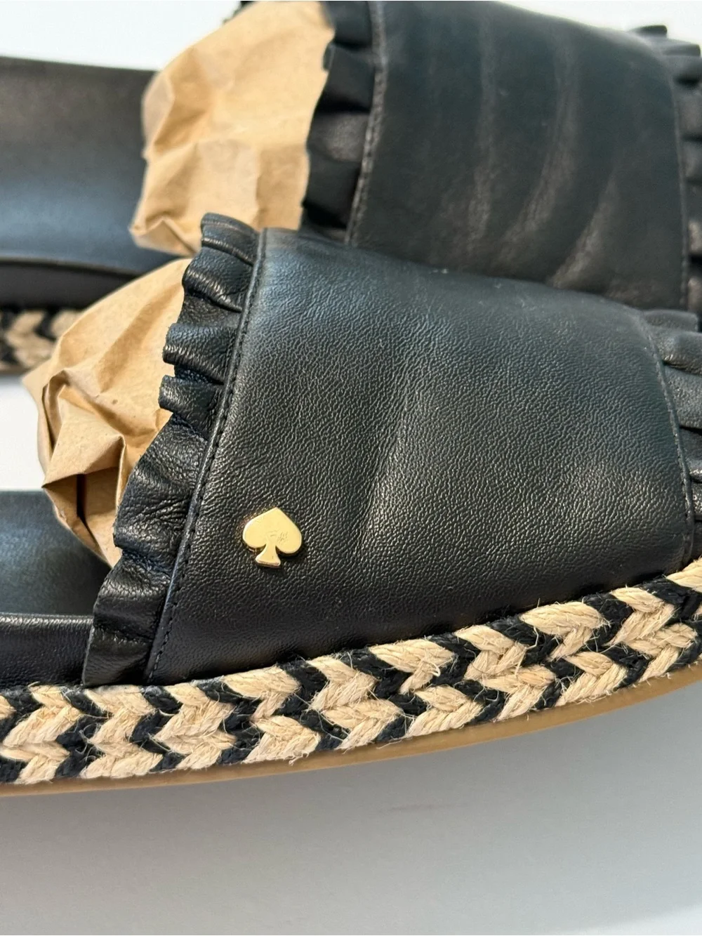 kate Spade Zahara Leather Sandals Black Slide Espadrille Platform Size 9.5 - Picture 9 of 16